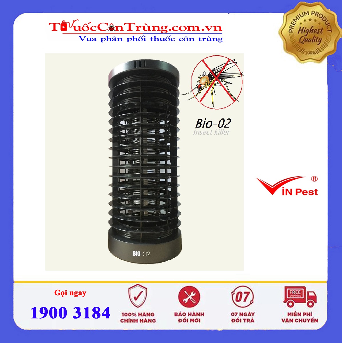 BẪY ĐÈN BẮT MUỖI BIO-02 có thể dùng để bắt được muỗi cả vào ban ngày và lẫn ban đêm