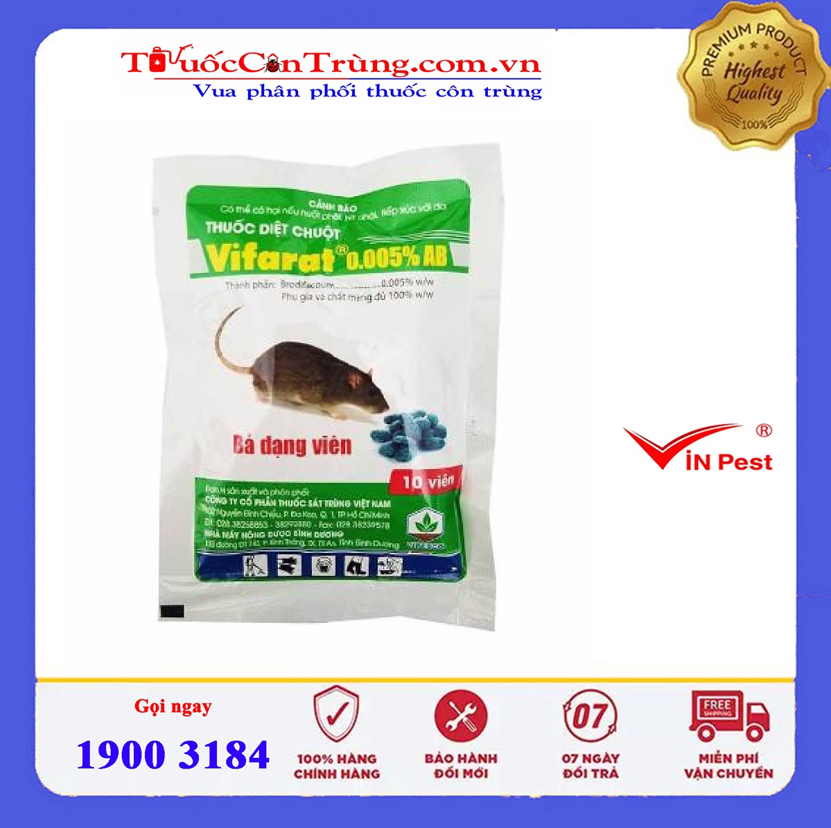 Thuốc diệt chuột Vifarat 0.005% AB là sản phẩm kiểm soát chuột